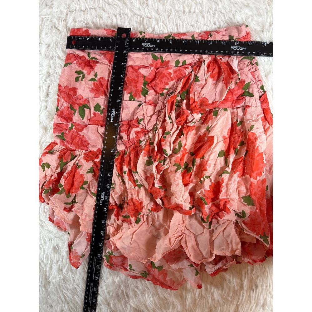 Maeve Anthropologie Floral Ruffle Mini Skort Pink Red Rose Linen Blend Size 12 - Picture 4 of 8